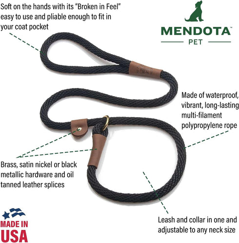 Mendota Pet Slip Leash, Dog Lead and Collar Combo, Harvest, 3/8 in x 6 ft, for Small/Medium Breeds, Made in The USA