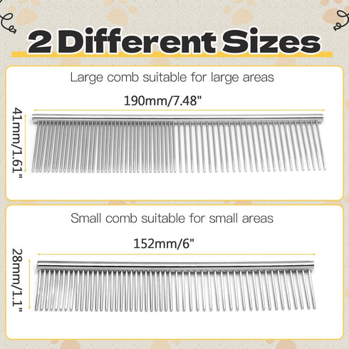 Biaungdo 2 Set, Pcs Dog Grooming Combs Metal Dog Comb for Removing Tangles and Knot, Cat Brush Grooming Tool for Long
