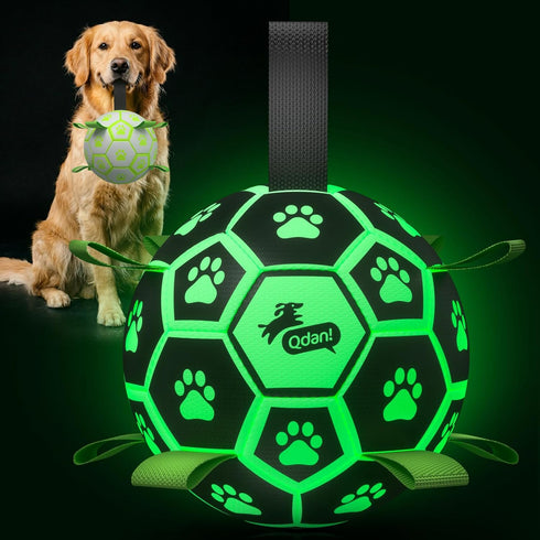 QDAN Glow in The Dark Dog Toys Soccer Ball with Straps -