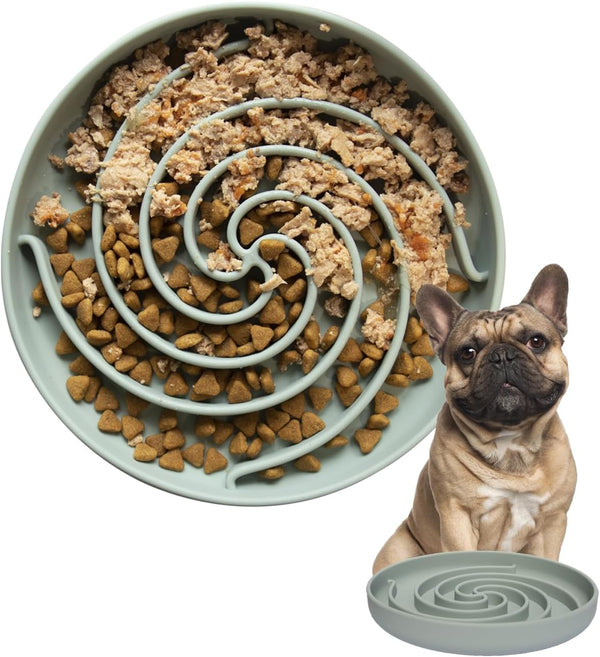 Dog Puzzle Bowl, Silicone Slow Feeder for Healthy Eating, Non-Slip Design, Dishwasher Safe (Grey Green)