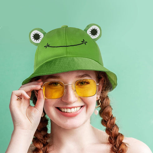 SAOROPEB Frog Hat for Adults and Teens, Cute Cotton Bucket Hat, Funny Fisherman Hat for Men Women