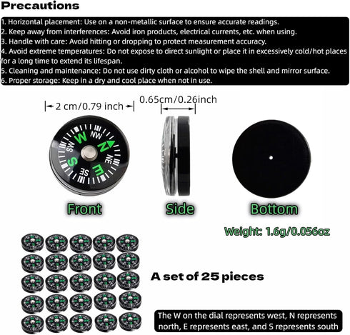 25-Pack 20mm Mini Liquid Filled Compass - Pocket Sized Directional Compass for Hiking, Camping, Survival, Outdoor