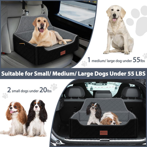 55lbs, 2 Dog Car Seat for Medium Large Dogs Under Detachable and Washable Dog Booster Seats with Thick Cushion, Pet
