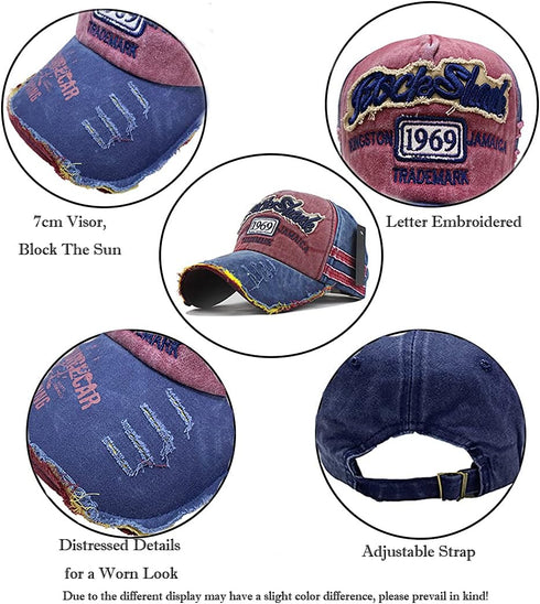 Vintage Baseball Cap - Denim Cotton Frayed Edge Sunhat Adjustable Unisex