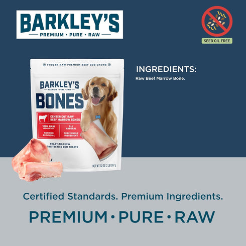 Frozen 4 Count (3 Pack) Barkleys Bag Beef Marrow Bones, Dog Treats, Single Ingredient Center Cut Beef Bone, Raw Natural
