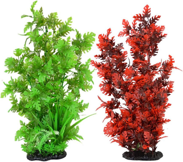 CNZ 2-Pack Aquarium Decor Fish Tank Decoration Ornament Artificial Plastic Red/Green 15-inch Tall by CNZ