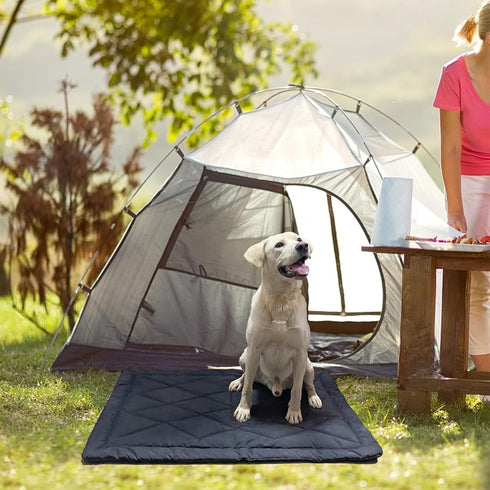 Rollup Camping Dog Bed - Outdoor Portable Travel Mat with Carry Handles for Medium Large Dogs, Waterproof Washable Pet