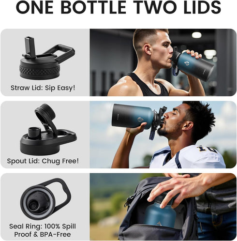 64oz 48H, RAYMYLO Insulated Water Bottle, Triple Wall Vacuum Stainless Steel Water Bottles - Keeps Cold Reusable Half