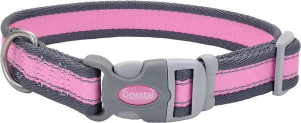 Coastal Pet Pro Reflective Adjustable Dog Collar - Bright Pink with Grey, 1" x 14-20"