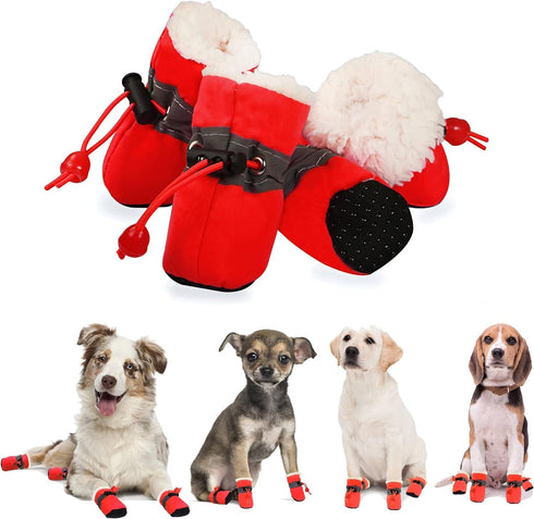 YAODHAOD Dog Shoes for Winter, Red Fleece Warm Snow Booties & Paw Protectors for Small Medium Dogs, Size 7: 2.3"x1.9"