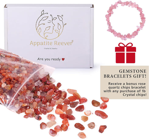 Carnelian Agate Crystal Chips, 1lb 1200+pcs Natural Aquarium Gravel Rocks for Indoor Decor