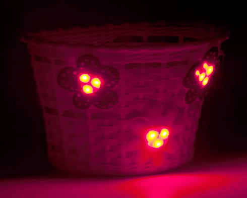Schwinn Kids Bike Basket with Light-Up Flowers, Motion Activated, Fits Most Handlebars, Easy to Install