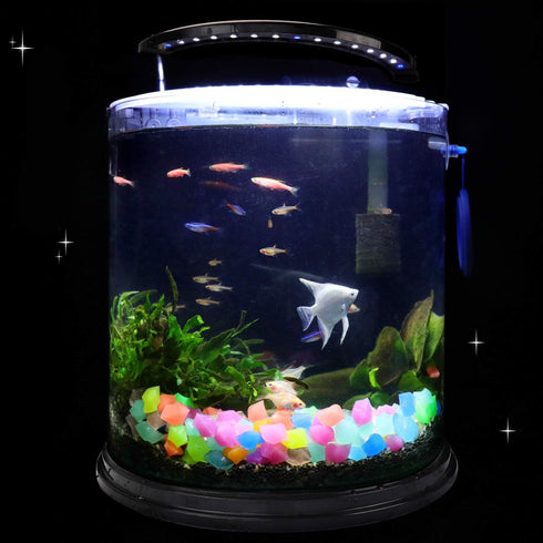 Oubest Fish Tank Decorations - 300Pc Glow in The Dark Aquarium Stones, 1.4cm for Fish Turtle Tank