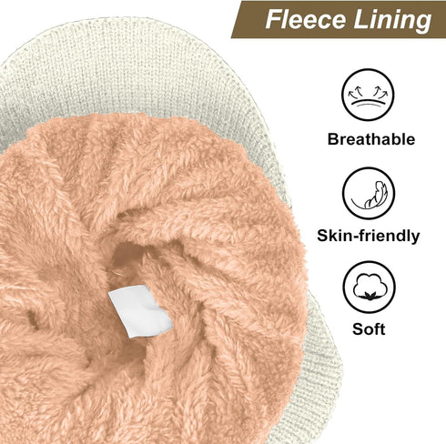 Winter Hats for Men - Fuzzy Fleece Lined Beanie with Ear Flaps and Visor Brim for Outdoor Warmth