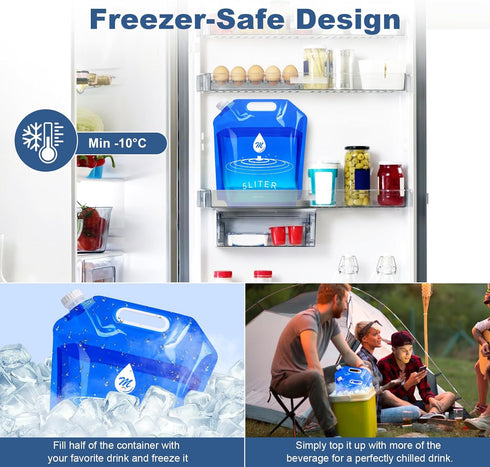 Water Container Bags, 4 Packs BPA Free Foldable Plastic 1.3 Gallon Water Container Bag for Camping Hiking Emergency