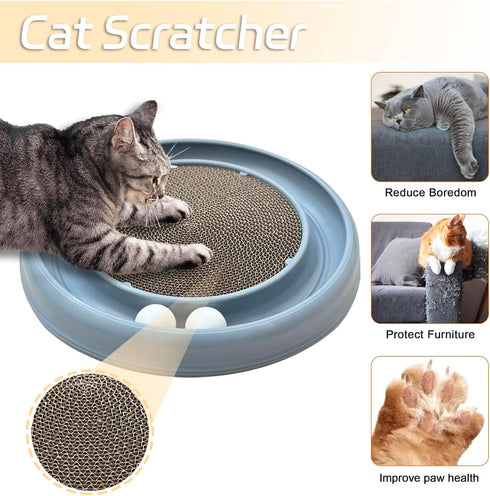 Cat Scratching Board,Cat Ball Track,Cat Scratchers for Indoor Cats,Cat Ball Toy Cat Toys for Bored Indoor Adult Cats for Kitten Mental Physical Exercise with Spare Ball to Prevent Loss (Grey)
