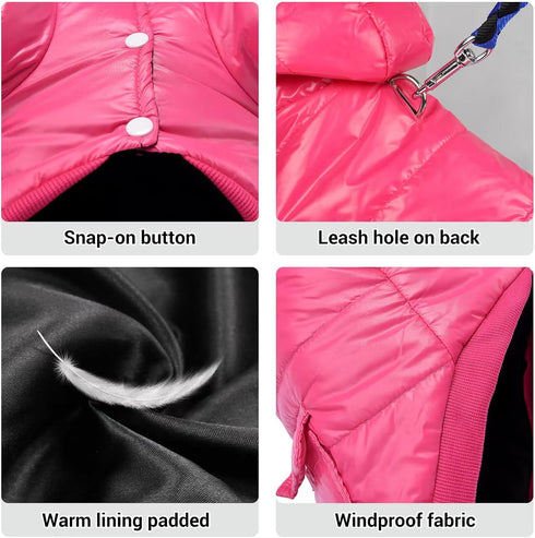 LESYPET Warm Dog Coats for Small Dogs, Waterproof Puffer Jacket, Extra Warm Winter Coat, Pink L