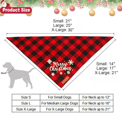 ADOGGYGO 2 Pack Christmas Dog Plaid Bandana Triangle Bib Set, Scarf Accessories for Medium Large Dogs