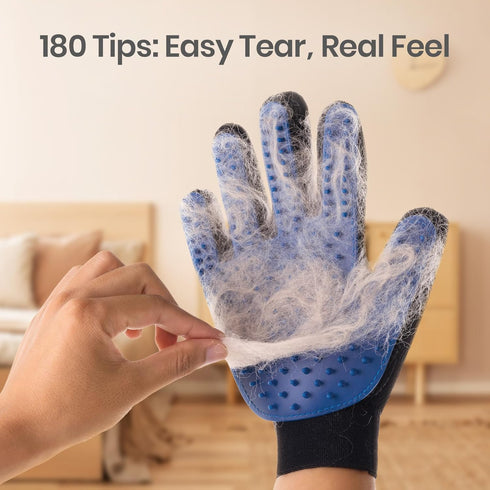Pet Hair Remover Glove, Blue, Gentle Grooming Mitt for Dogs & Cats with Long & Short Fur