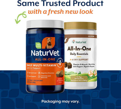 Omega-3, 6, 9 120 NaturVet All-in-One Dog Supplement - for Joint Support, Digestion, Skin, Coat Care Dog Multivitamins