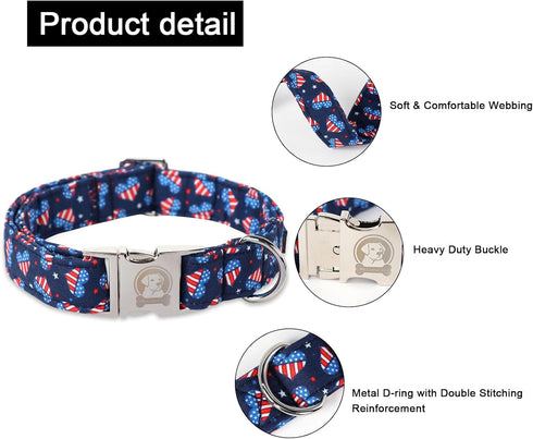 MR. CHUBBYFACE Spring Summer Dog Collar, Cute Heart Flag Design for Small Medium Large Dogs, Size L