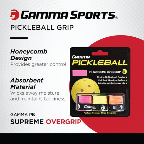 GAMMA Pickleball Supreme Overgrip, Easy to Apply Grip Tape for Pickle Ball Paddles, Multiple Color OG