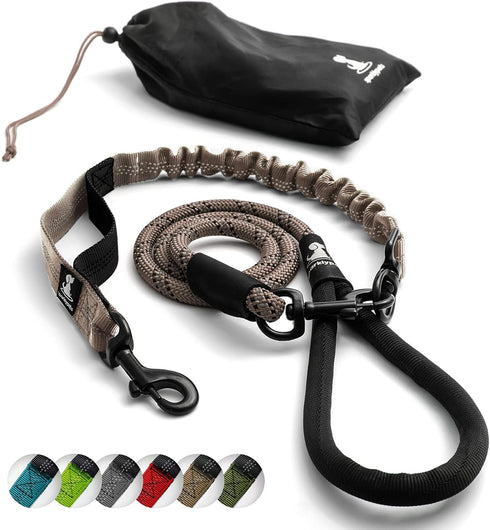 Heavy Duty Rope Bungee Leash for Large Medium Dogs, Anti-Pull, No Slip Reflective (Brown, Bungee Leash- 5.5 Ft)