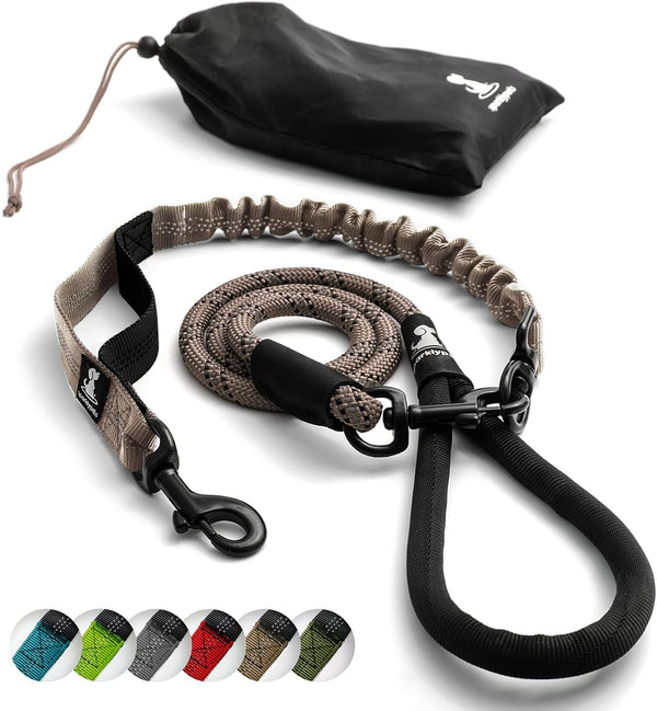 Heavy Duty Rope Bungee Leash for Large Medium Dogs, Anti-Pull, No Slip Reflective (Brown, Bungee Leash- 5.5 Ft)