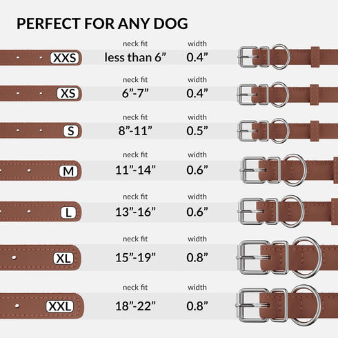 CollarDirect Rolled Leather Dog Collar - Soft Padded Round Puppy Collar, Handmade Genuine Leather for Small Large Cats