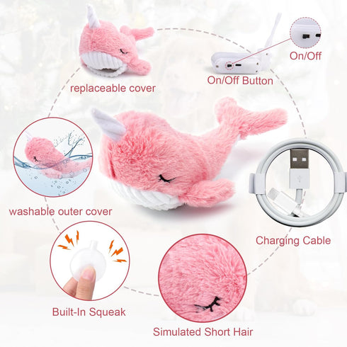 Mity Rain 2 in 1 Interactive Dog Toys, Plush Squeaky Fish Toy, Rechargeable Wiggly Pink for Small Medium Large Dogs