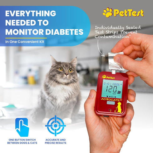 PetTest Glucose Monitoring Kit for Dogs & Cats, Classic Expert Diabetic Blood Sugar Check Kit, Includes Meter, Strips,