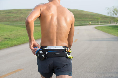 12oz Fitletic Hydration Running Belt With Quick Flow Water Bottle For Men & Women Race Belt, Gel Holder & Bib Toggles