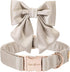 Unique Style Paws Silk Champagne Color Dog Collar, Adjustable Durable Dog Collar with Bow Wedding Bow Tie