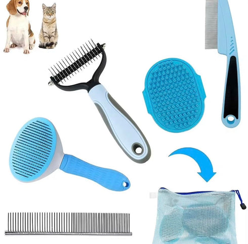Generic 6-in-1 Set Loving PETS Dog Grooming Kit - Self Cleaning Slicker Brush, Dematting Rake, Steel Comb, Flea Comb