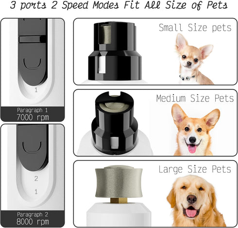 K&K Dog Nail Grinder with 2 LED Light, Professional 2-Speed Electric Nail Clipper for Large Medium Small Dogs (White)