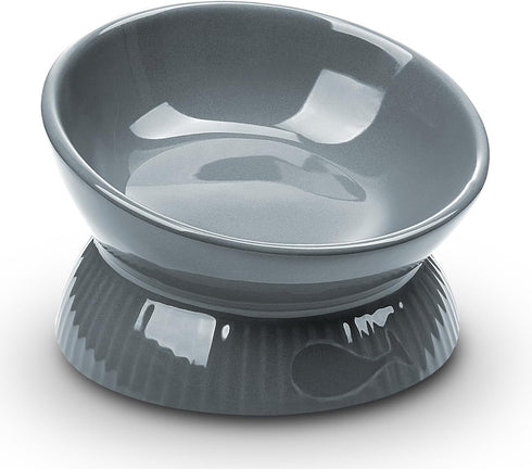 Elevated Ceramic Cat Bowl, Tilted Anti Vomiting Design, Spill-Proof and Dishwasher Safe for Indoor Cats