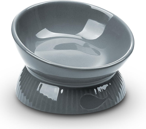 Elevated Ceramic Cat Bowl, Tilted Anti Vomiting Design, Spill-Proof and Dishwasher Safe for Indoor Cats