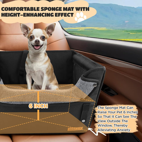 35LB, 6-Inch BONTHEE Elevated Dog Car Booster Seat for Dogs & Cats up to Memory Foam Pet Booster Seat, Side Breathable