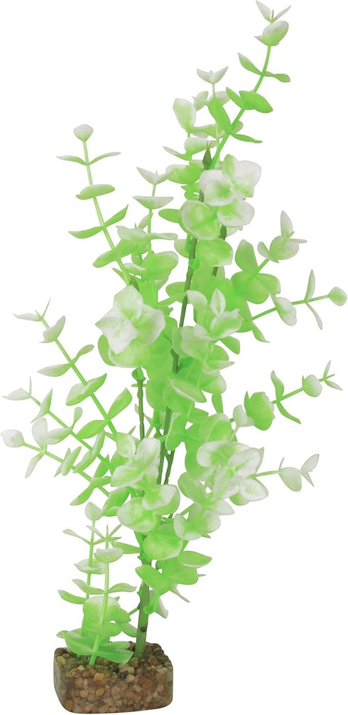 GloFish Plant Aquarium Décor - Large Green and White, Fluorescent Under Blue LED Light