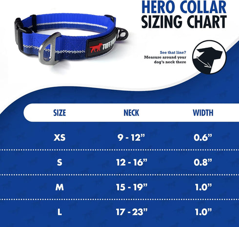 Tuff Pupper Heavy Duty Reflective Dog Collar with Aluminum D-Ring Leash Clip, Easy Sizing for All Breeds