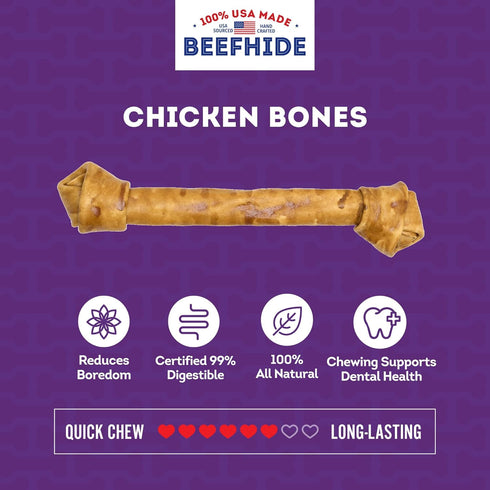 USA Beefhide Bones 15-17" Dog Chew Treats, Chicken Flavor, 1 Count/1 Pack