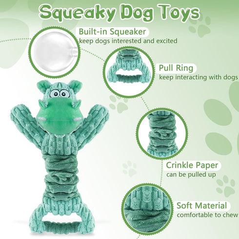 Plush Large Squeaky Dog Toys with Soft Fabric for Small, Medium, Large Pets - Tug of War Indoor Play Dog Toys