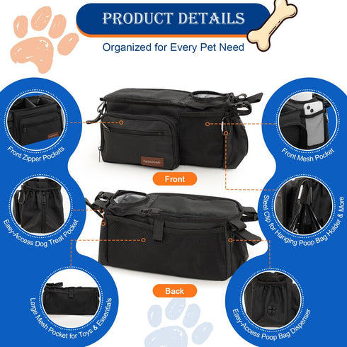1419" Dog Stroller Organizer Bag, Dog Mom Gifts for Women Pet Stroller Caddy, Stroller Accessories with Cup Holder