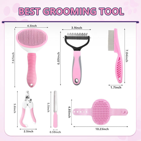6PCS Dog Brush Grooming Kit Dog Brush for Shedding-Dogs Brushes for Grooming, Dematting Comb for Dogs, Nail Clipper