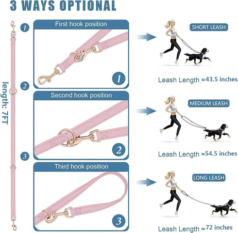 Leather Dog Collar and Leash Set, 7FT Reflective Vegan Leather with Gold Metal Buckle for Small, Medium, Large Dogs (S,
