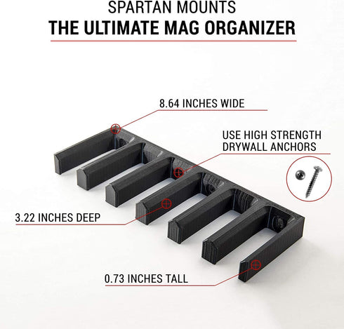 Spartan Mounts Wall Display for Mag - Firearm Accessories, Magazine and Ammo Storage, Organization, Black