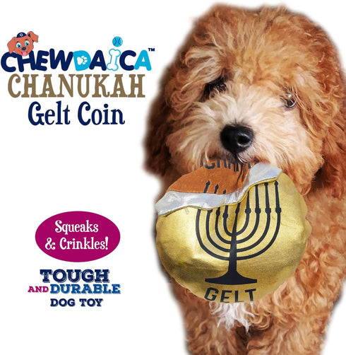Hanukkah Gelt Coin Dog Toy, Chewdaica Oxford Material, Judaica Gifts for Dog Owners, Chanukah Décor