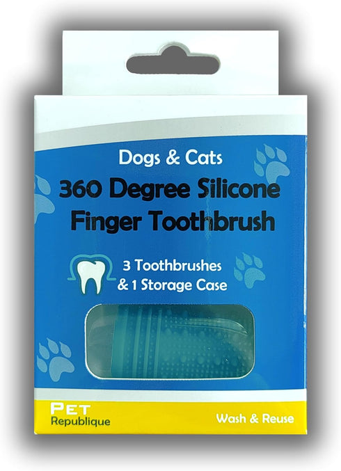 Pet Republique 360 (3-Count 1-Storage Degree Finger Toothbrush for Dogs and Cats Full Surround Silicone Bristles