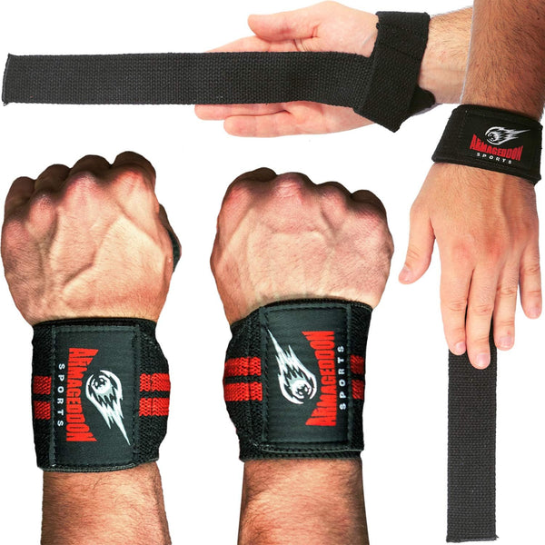 Premium Weightlifting Bundle - Wrist Weightlifting Straps Pair + Wrist Wraps Pair + Carry Bag for Deadlifts, Gym,