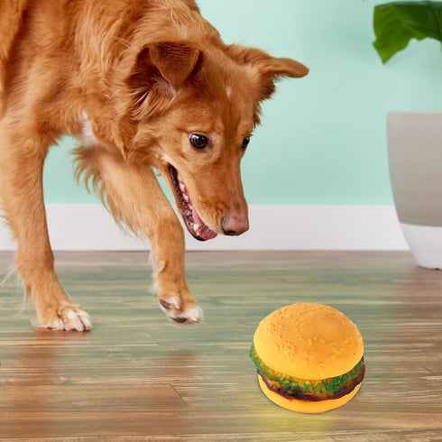 2 Pcs Bite-Resistant Dog Toys - Squeaky Chewing Toys for Tooth Cleaning, Dog Training, Hamburger Pet Toys